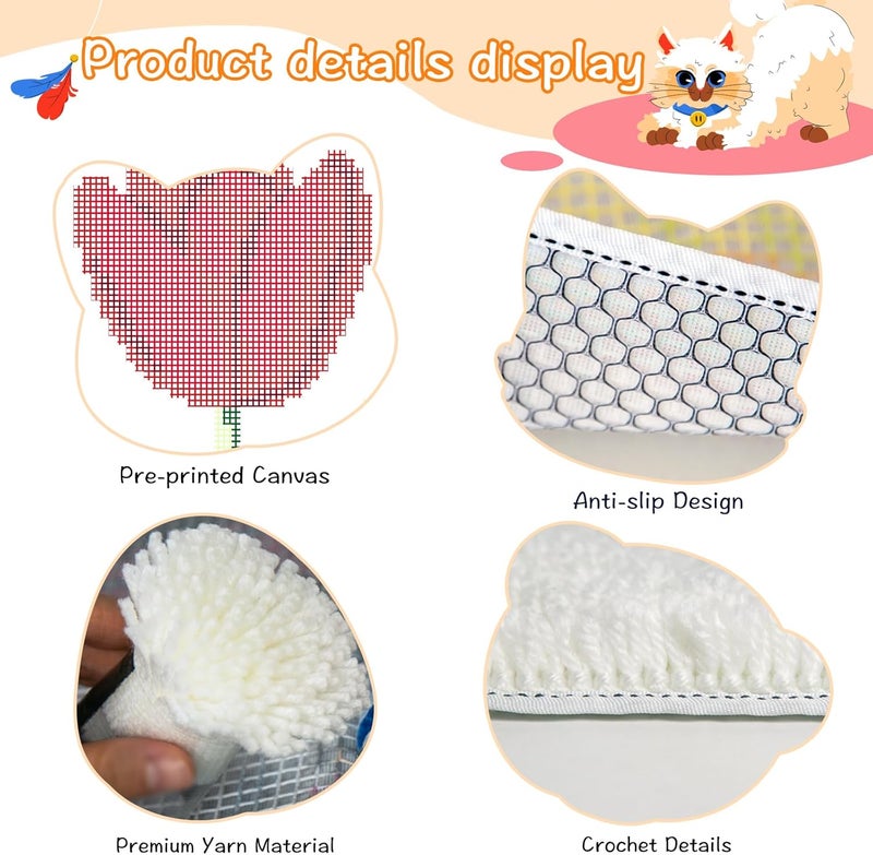 YP Rose Latch Hook Rug Kit for Beginners & Adults - 12x12 Inch DIY Needlework Crochet Rug with Soft Pre-Cut Yarn, Easy-to-Follow Pattern, Perfect for Home Decoration or Gift-Making - Image 3